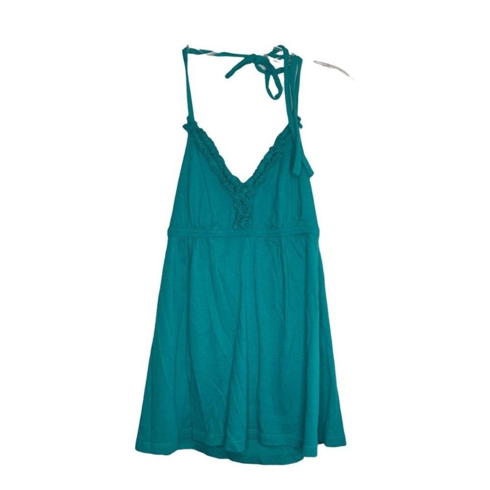 Express Teal Blue Ruffle Halter Top Empire Waist Cowl Back Sleeveless XS